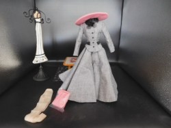 Gene Marshall circa 1947  Love, PARIS, Gray Tweed Fit Jacket, Circle Gray Skirt, Rose Hat, Purse, Hose Outfit No Doll